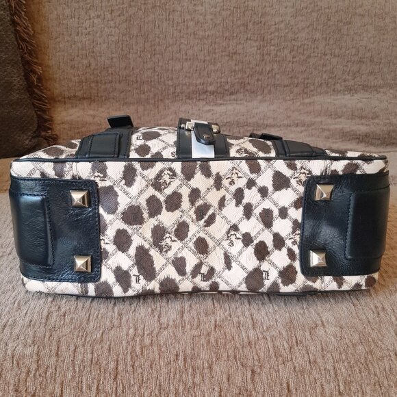 L.A.M.B. Y2K Leopard Print Coated Canvas Black Leather Shoulder Bag Satchel - Picture 6 of 16